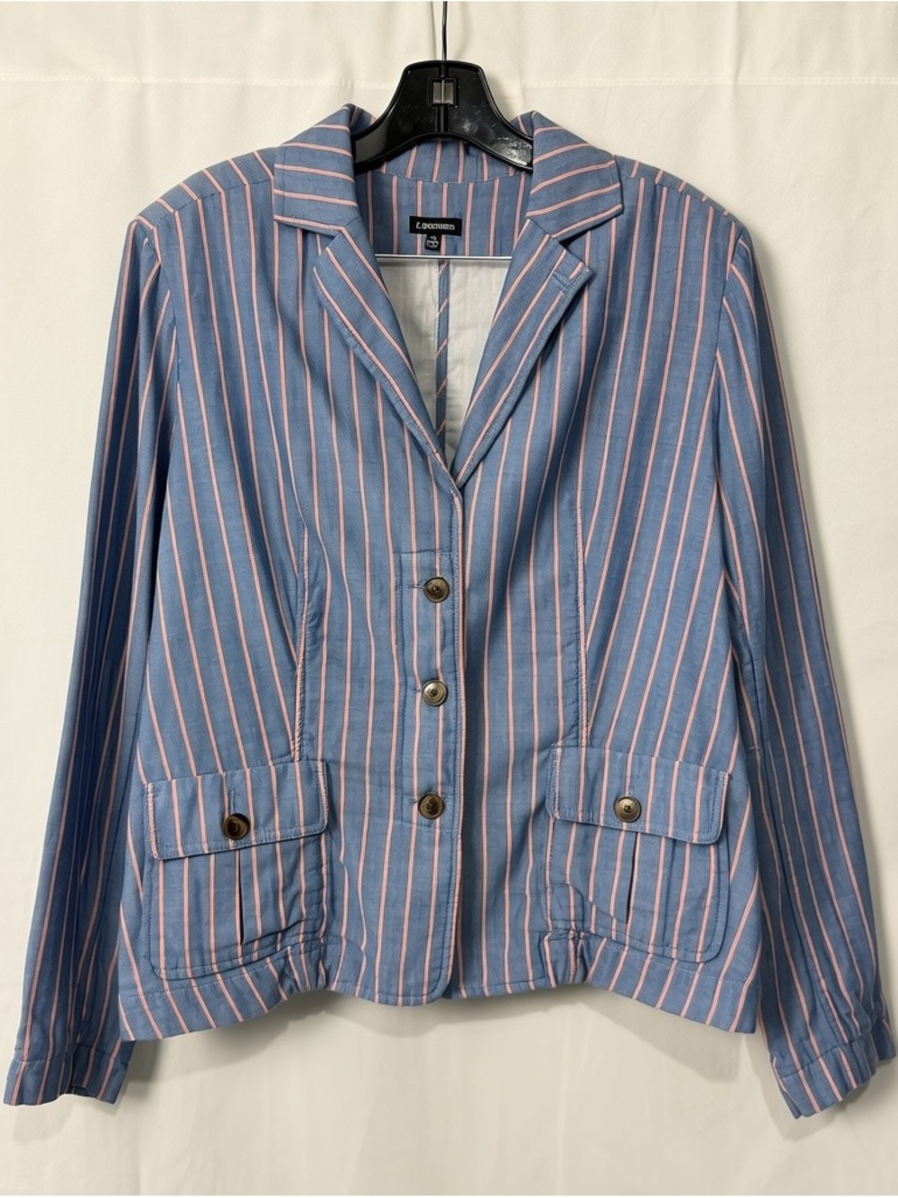 J Peterman Striped Women’s Blazer Jacket Size 16 Blue Pink Workwear